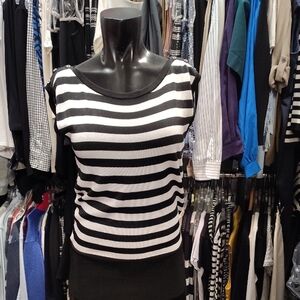 White House Black Market Black and White Striped Muscle Tee